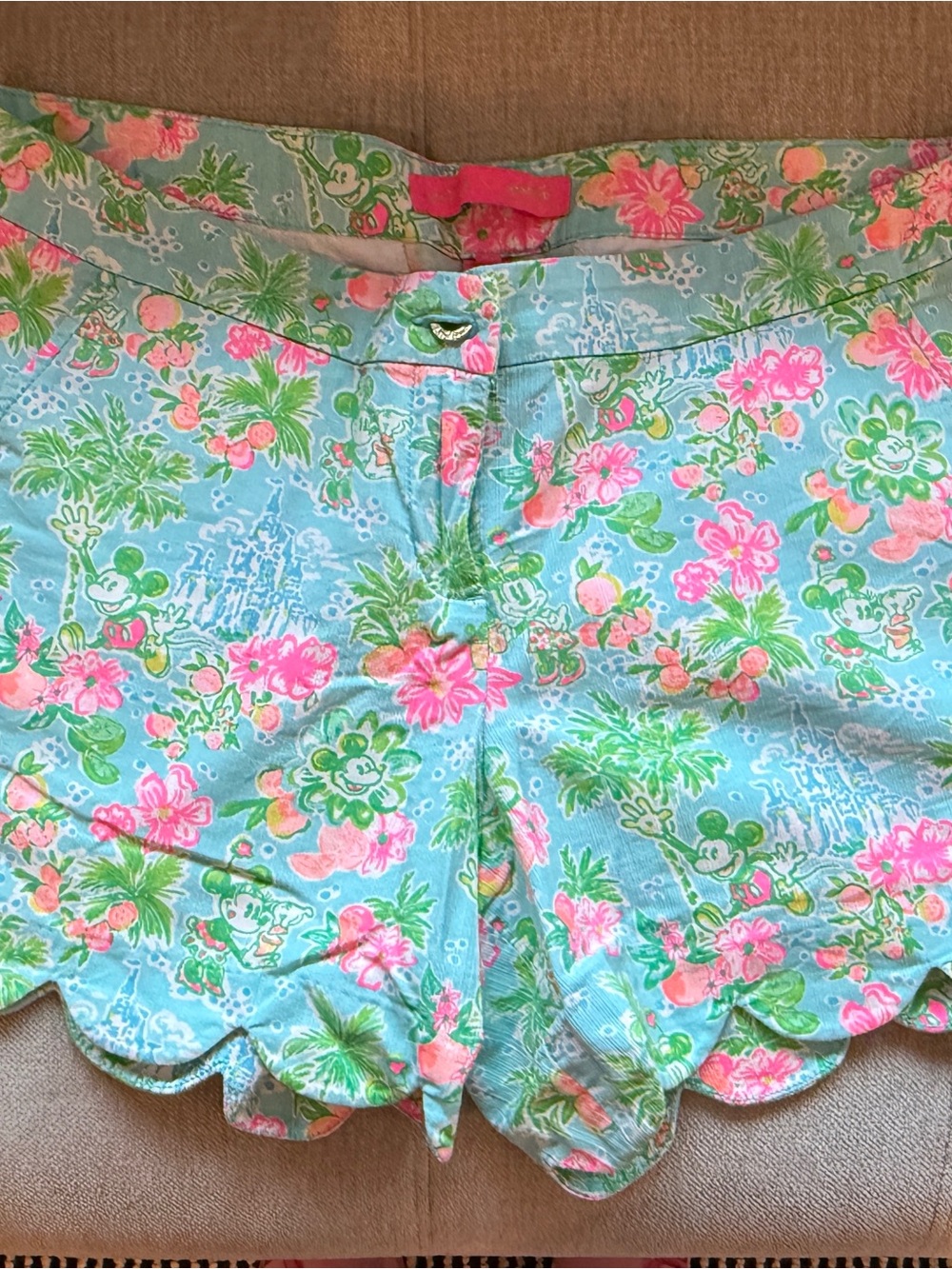 Disney Lilly Pulitzer Aqua Floral Scalloped High-Waist Shorts